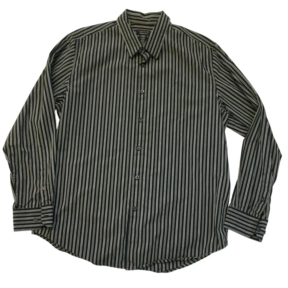 Structure premium Woven 100% Cotton Button Up Striped Long Sleeve Career/Casual